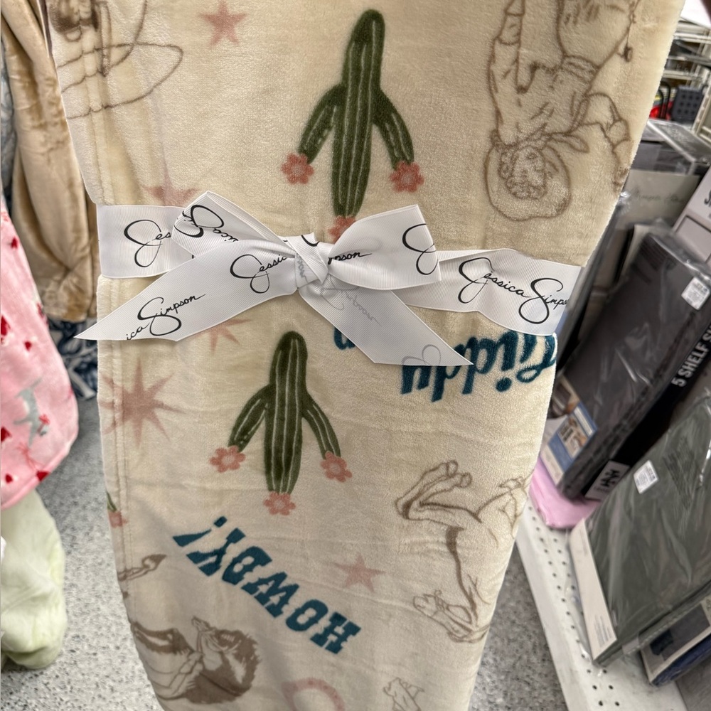 Jessica Simpson Cream Blanket with Cactus and Animal Design